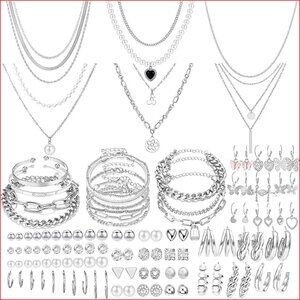 Gold Plated Jewelry Set with 69 Pieces Necklace Bracelet Earrings
